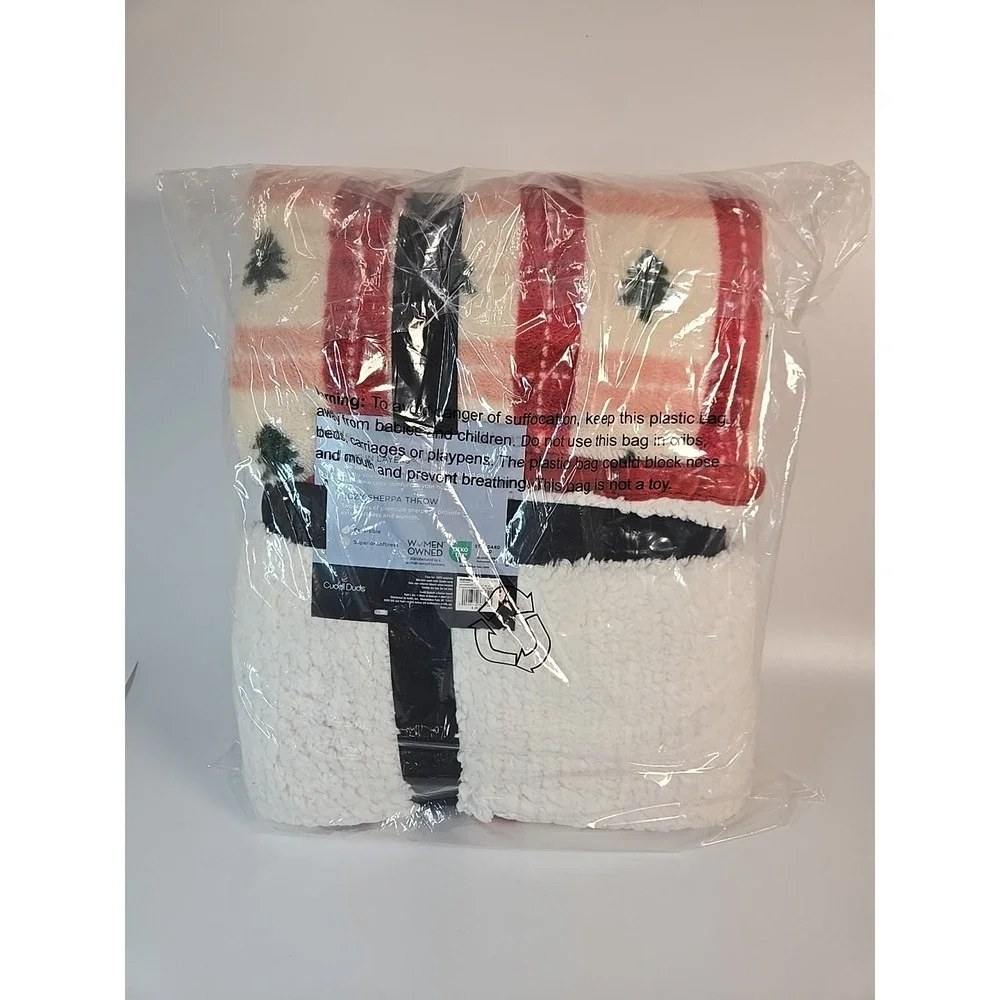 Cuddl Duds Christmas Trees Plaid White Throw Faux Sherpa 50 x 60 New‎ Cozy